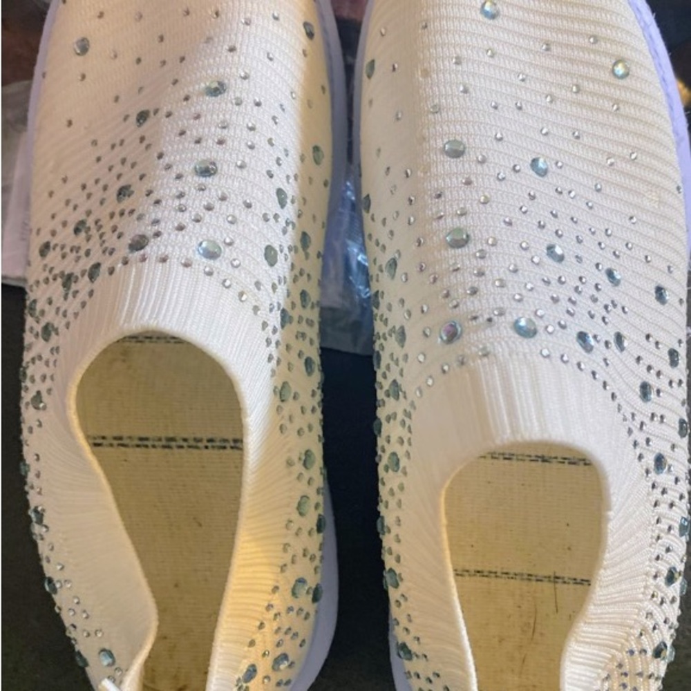 Elegant Cream Slip-On Women's Shoes with Rhinestones